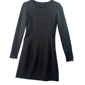 Theory Aylin Black Ponte Knit Long Sleeve Mini Dress • Size 0